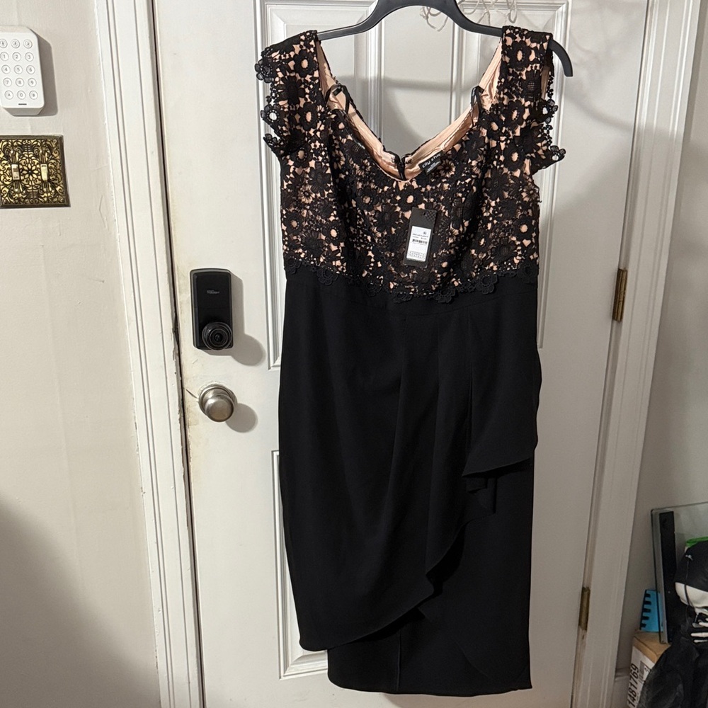 City Chic Black and Cream Asymmetrical Dress